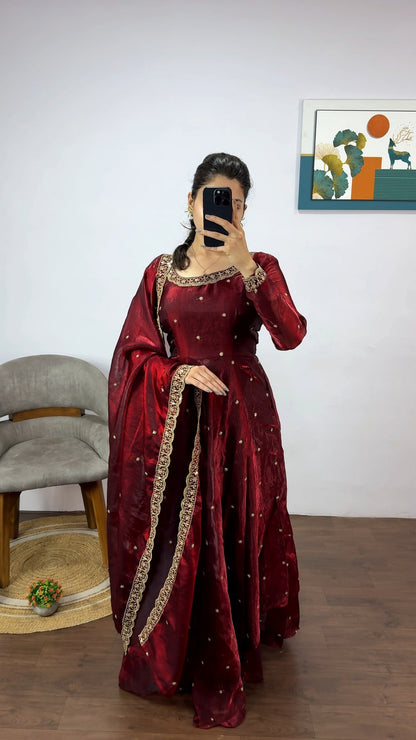 Space Silk Gown with Dupatta