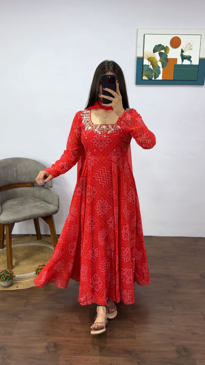 Bandhini Gown with Dupatta