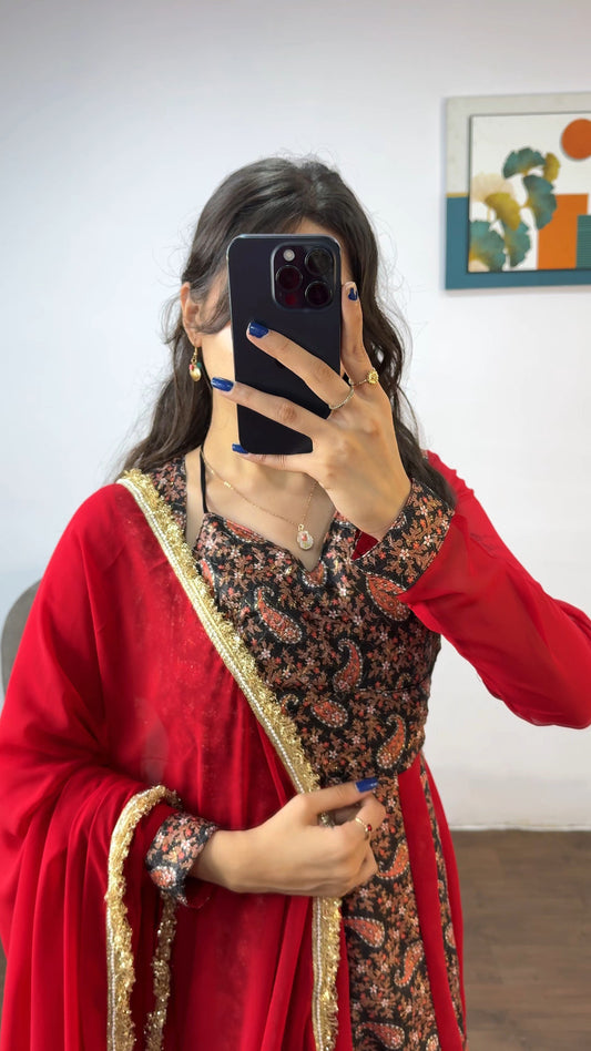 Red Kalamkari Kali Gown
