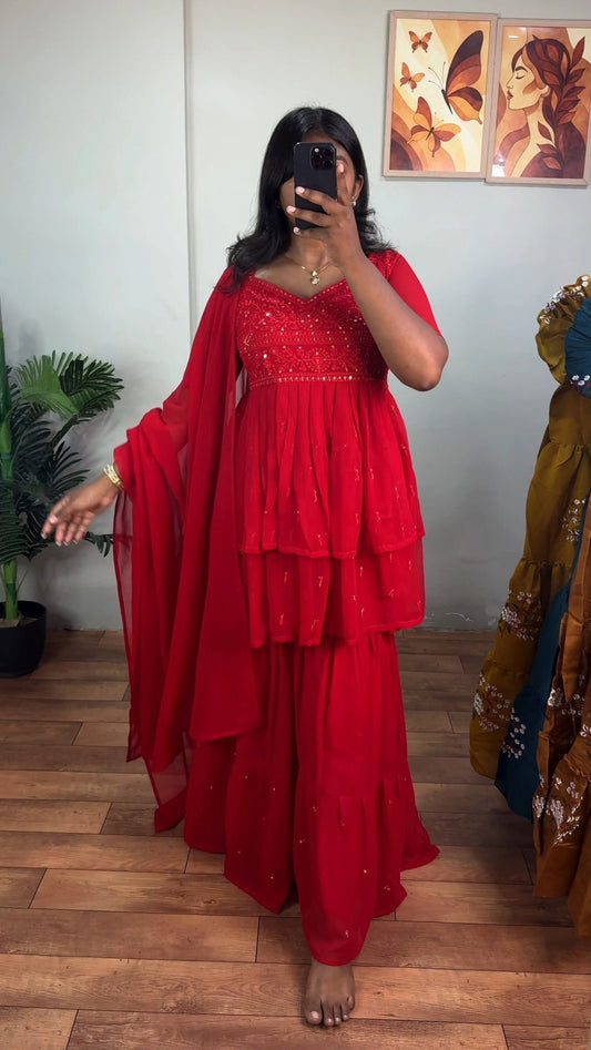 Red Sharara Set