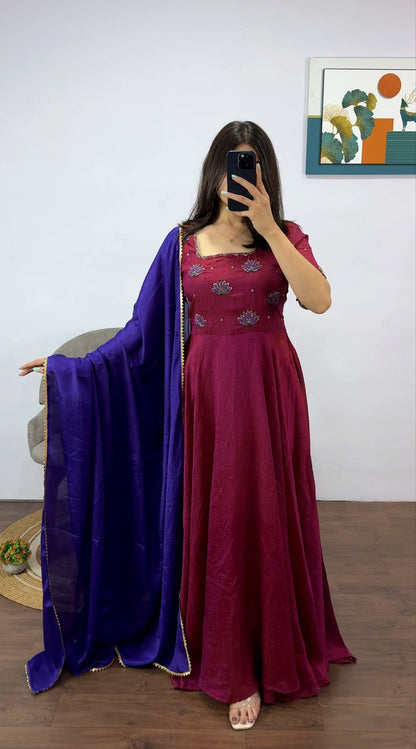 Vichitra Gown with Dupatta