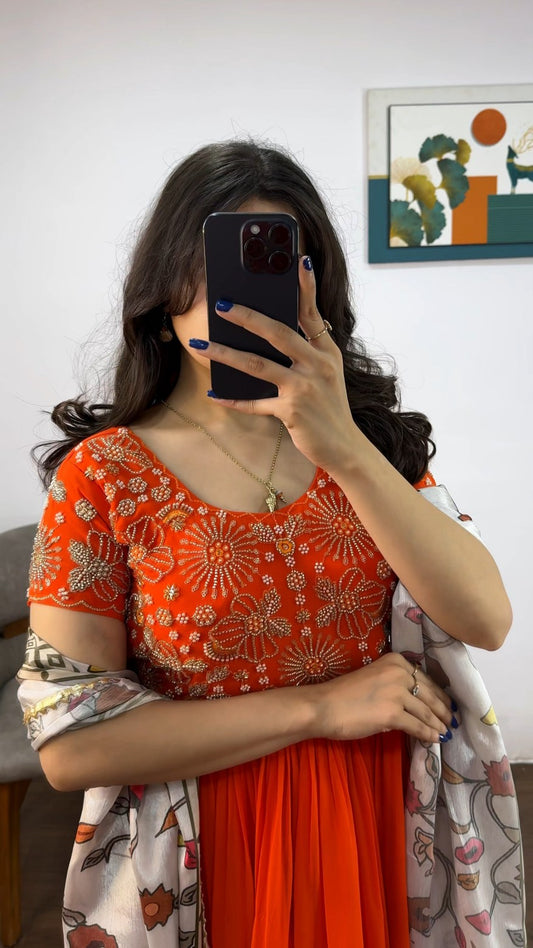 goddess gown with kalamkari dupatta