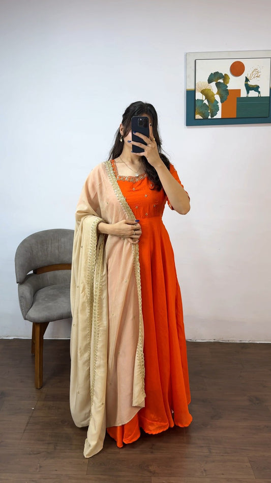 Vichitra Silk Gown with Dupatta