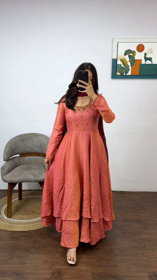 double layer anarkali gown