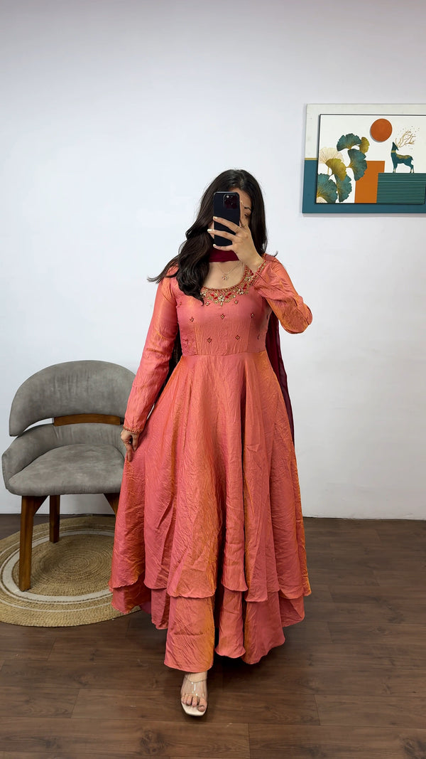 double layer anarkali gown